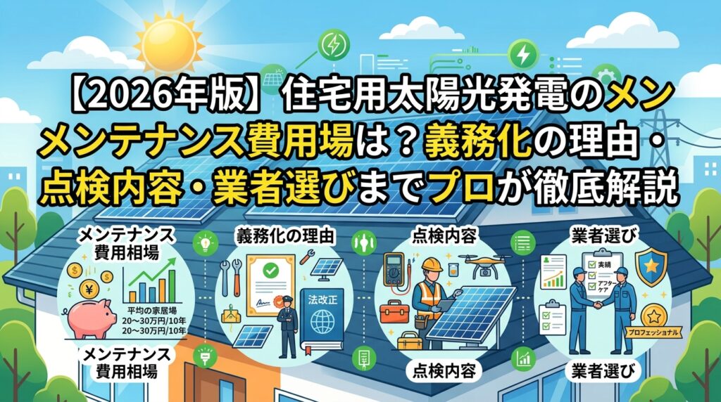 【2026年版】住宅用太陽光発電のメンテナンス費用相場は？義務化の理由・点検内容・業者選びまでプロが徹底解説