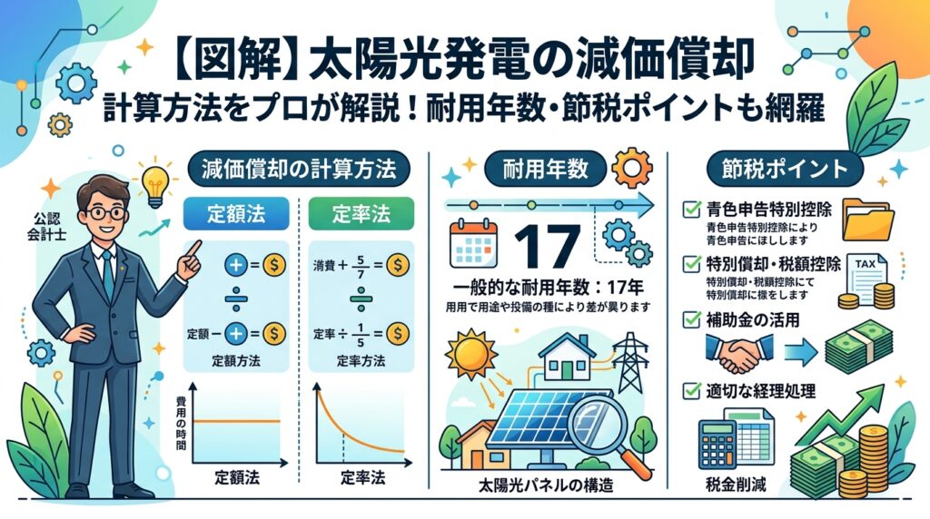 【図解】太陽光発電の減価償却 計算方法をプロが解説！耐用年数・節税ポイントも網羅